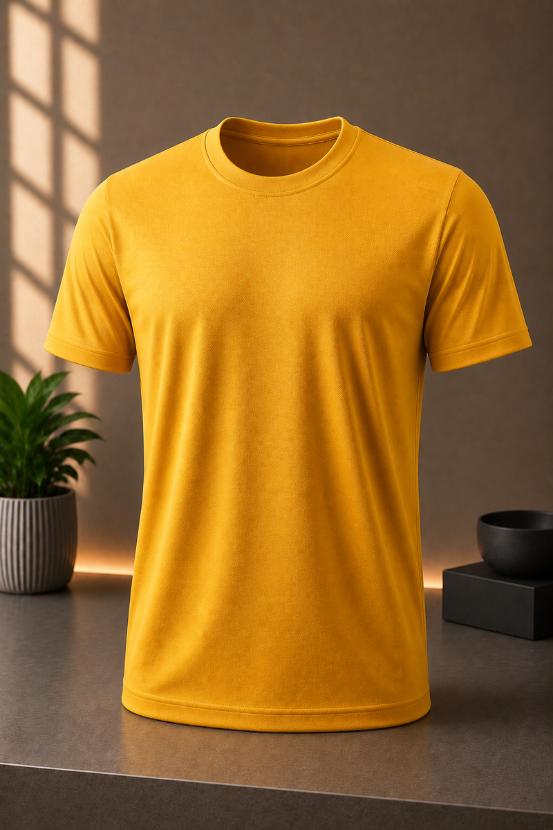 STAYBLANK - Mustard Yellow DotKnit Dryfit Sports T-shirt